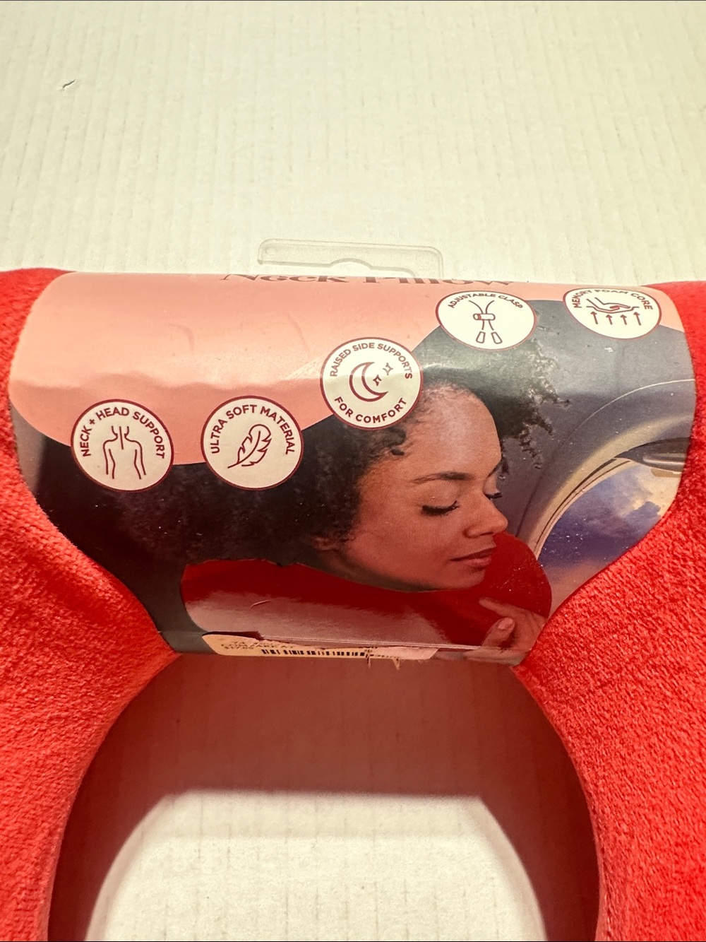 NWT Ruby + Cash memory foam salmon pink Waterproof Plush Travel Neck Pillow soft - Picture 5 of 8